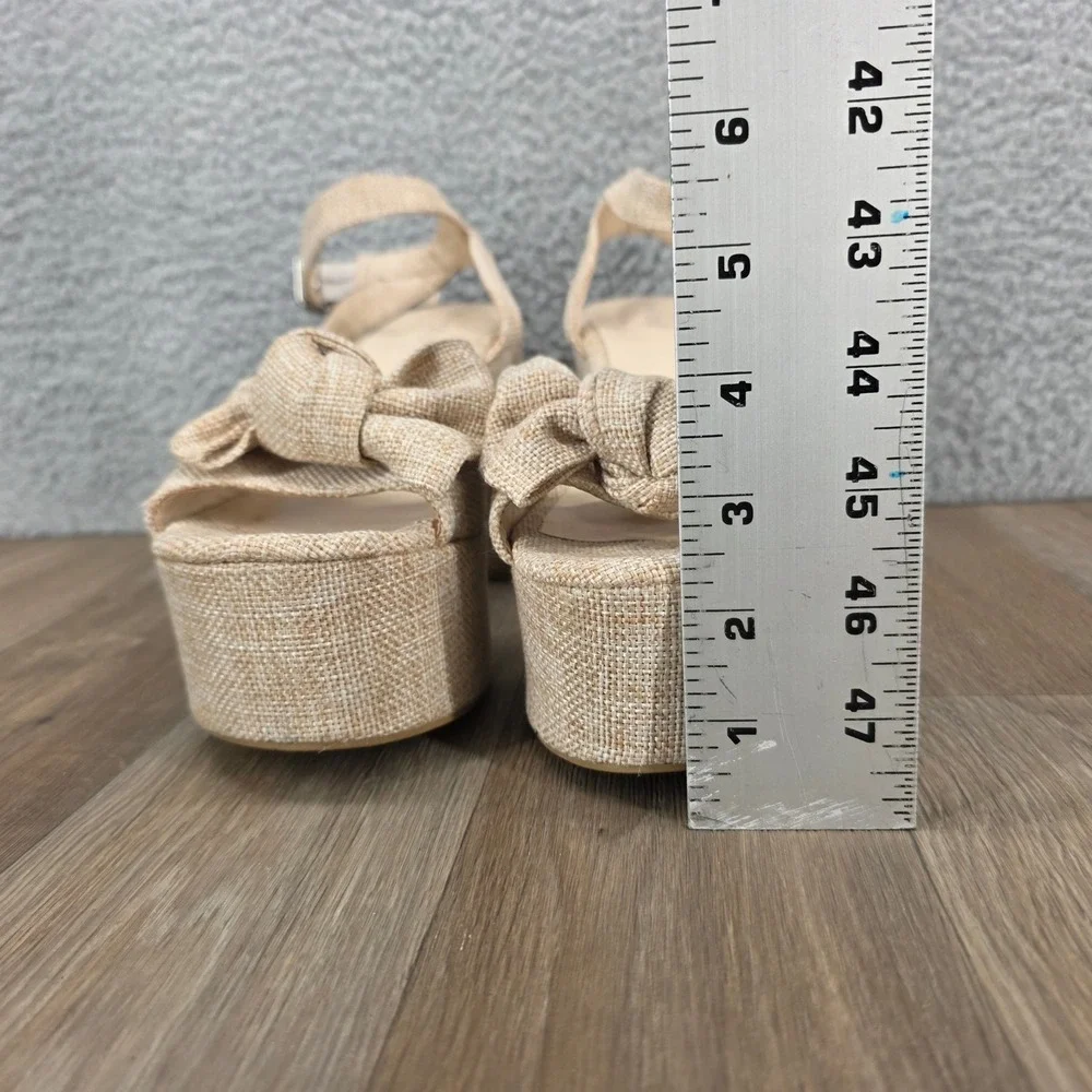 Bamboo Beige Woven Platform Bow Ankle Strap Heels Women‎ Shoes Size 9 - Picture 5 of 11
